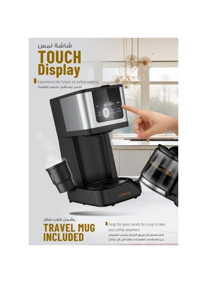 ليبرسو ماكينة تحضير القهوة LePresso Rich Brew بشاشة لمس، وإبريق زجاجي سعة 10 أكواب وكوب سفر. - Image 2